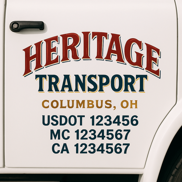 Custom Truck Door Decal Sticker Lettering Sign With Business Name, City-State, USDOT, MC, GVW, CA, KYU, VIN (Set of 2)