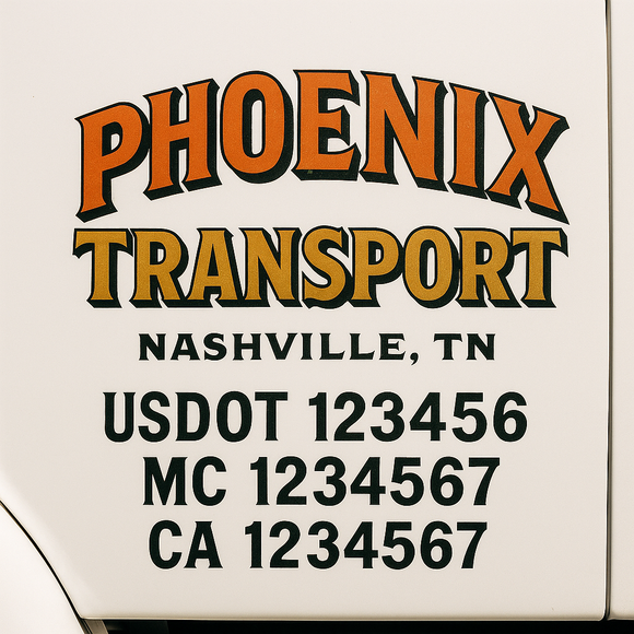 Custom Truck Door Decal Sticker Lettering Sign With Business Name, City-State, USDOT, MC, GVW, CA, KYU, VIN (Set of 2)