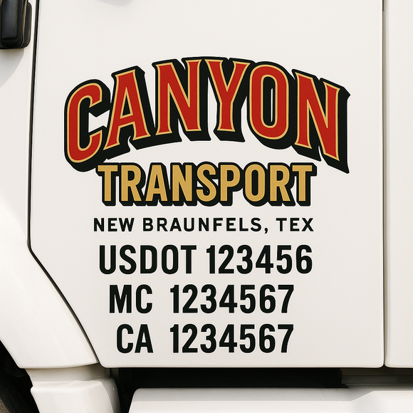 Custom Truck Door Decal Sticker Lettering Sign With Business Name, City-State, USDOT, MC, GVW, CA, KYU, VIN (Set of 2)
