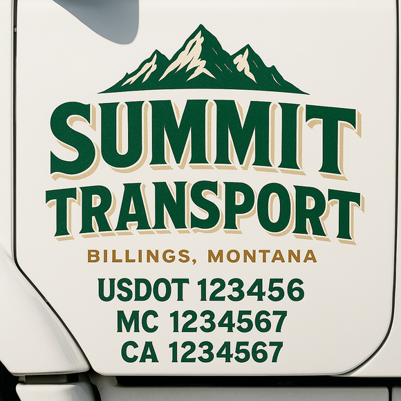 Custom Truck Door Decal Sticker Lettering Sign With Business Name, City-State, USDOT, MC, GVW, CA, KYU, VIN (Set of 2)