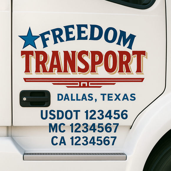 Custom Truck Door Decal Sticker Lettering Sign With Business Name, City-State, USDOT, MC, GVW, CA, KYU, VIN (Set of 2)