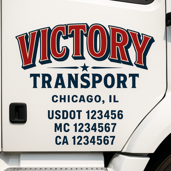Custom Truck Door Decal Sticker Lettering Sign With Business Name, City-State, USDOT, MC, GVW, CA, KYU, VIN (Set of 2)