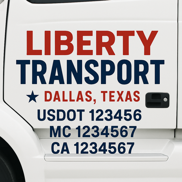 Custom Truck Door Decal Sticker Lettering Sign With Business Name, City-State, USDOT, MC, GVW, CA, KYU, VIN (Set of 2)
