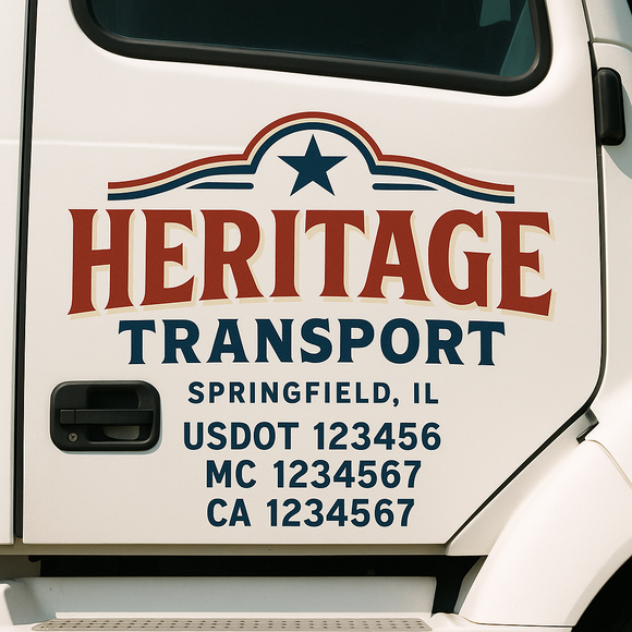 Custom Truck Door Decal Sticker Lettering Sign With Business Name, City-State, USDOT, MC, GVW, CA, KYU, VIN (Set of 2)