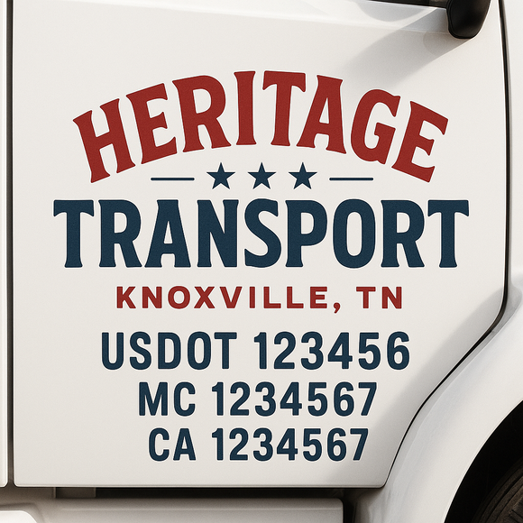 Custom Truck Door Decal Sticker Lettering Sign With Business Name, City-State, USDOT, MC, GVW, CA, KYU, VIN (Set of 2)