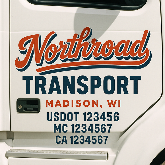 Custom Truck Door Decal Sticker Lettering Sign With Business Name, City-State, USDOT, MC, GVW, CA, KYU, VIN (Set of 2)