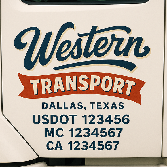 Custom Truck Door Decal Sticker Lettering Sign With Business Name, City-State, USDOT, MC, GVW, CA, KYU, VIN (Set of 2)