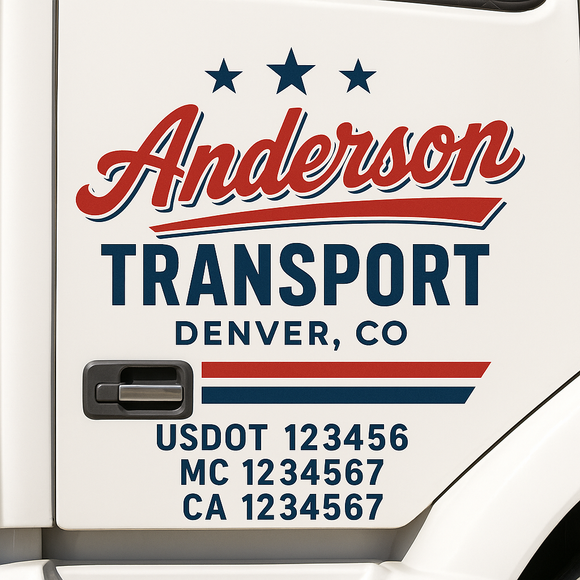 Custom Truck Door Decal Sticker Lettering Sign With Business Name, City-State, USDOT, MC, GVW, CA, KYU, VIN (Set of 2)