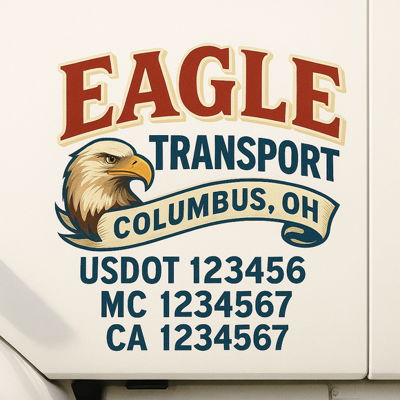 Custom Truck Door Decal Sticker Lettering Sign With Business Name, City-State, USDOT, MC, GVW, CA, KYU, VIN (Set of 2)