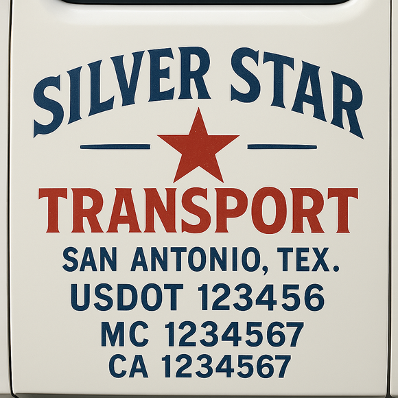 Custom Truck Door Decal Sticker Lettering Sign With Business Name, City-State, USDOT, MC, GVW, CA, KYU, VIN (Set of 2)