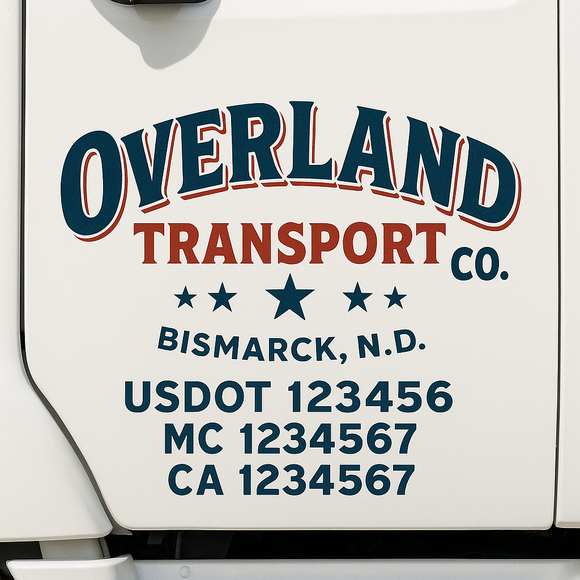 Custom Truck Door Decal Sticker Lettering Sign With Business Name, City-State, USDOT, MC, GVW, CA, KYU, VIN (Set of 2)