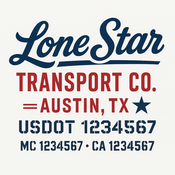 Custom Truck Door Decal Sticker Lettering Sign With Business Name, City-State, USDOT, MC, GVW, CA, KYU, VIN (Set of 2)