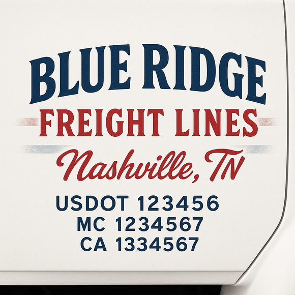 Custom Truck Door Decal Sticker Lettering Sign With Business Name, City-State, USDOT, MC, GVW, CA, KYU, VIN (Set of 2)