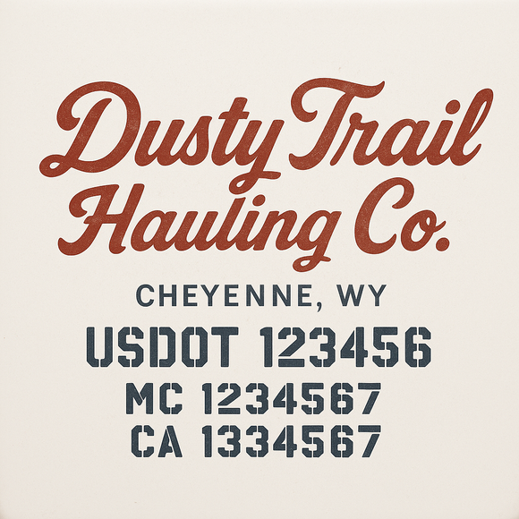 Custom Truck Door Decal Sticker Lettering Sign With Business Name, City-State, USDOT, MC, GVW, CA, KYU, VIN (Set of 2)