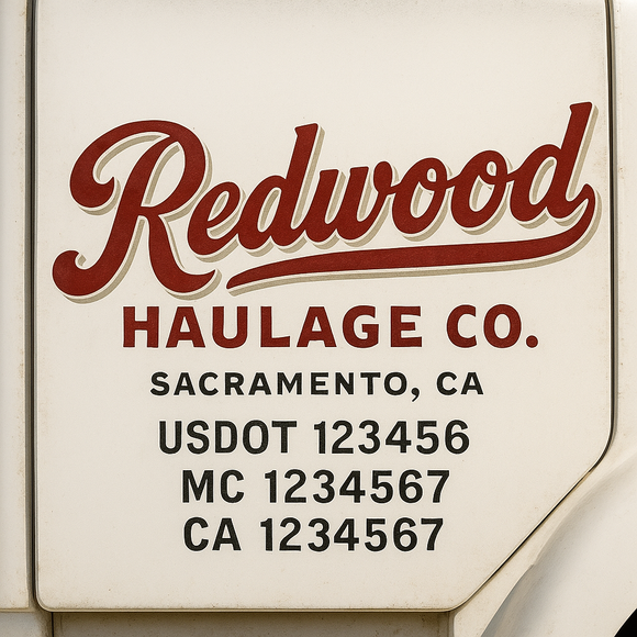 Custom Truck Door Decal Sticker Lettering Sign With Business Name, City-State, USDOT, MC, GVW, CA, KYU, VIN (Set of 2)