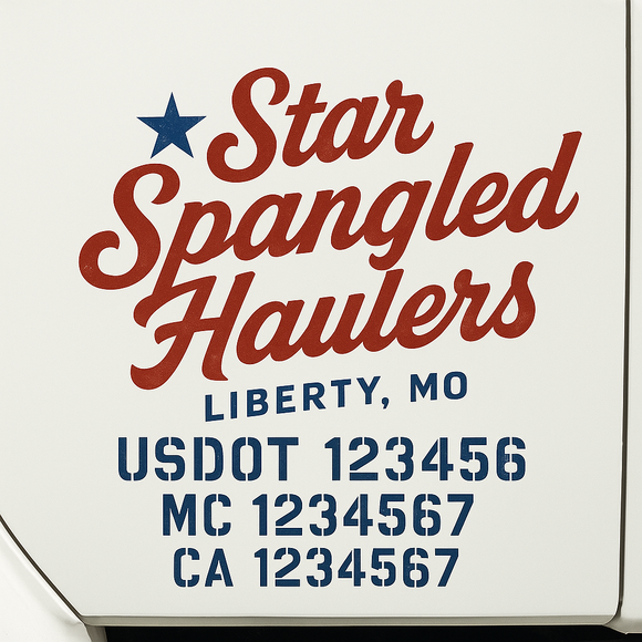 Custom Truck Door Decal Sticker Lettering Sign With Business Name, City-State, USDOT, MC, GVW, CA, KYU, VIN (Set of 2)