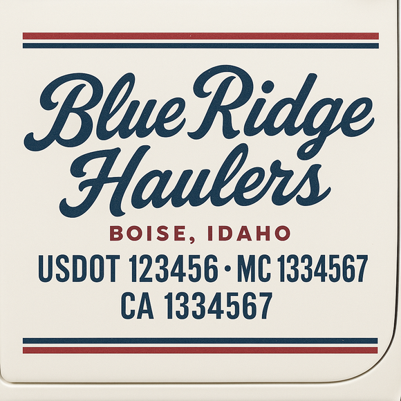 Custom Truck Door Decal Sticker Lettering Sign With Business Name, City-State, USDOT, MC, GVW, CA, KYU, VIN (Set of 2)