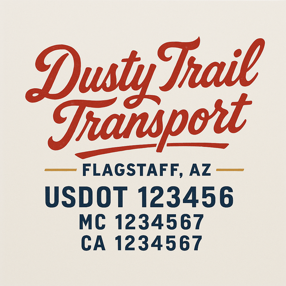 Custom Truck Door Decal Sticker Lettering Sign With Business Name, City-State, USDOT, MC, GVW, CA, KYU, VIN (Set of 2)