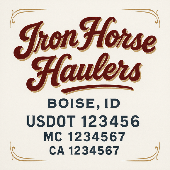 Custom Truck Door Decal Sticker Lettering Sign With Business Name, City-State, USDOT, MC, GVW, CA, KYU, VIN (Set of 2)