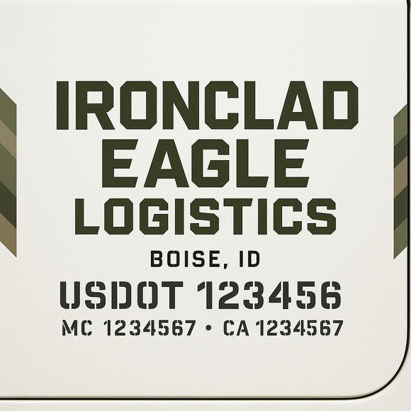 Custom Truck Door Decal Sticker Lettering Sign With Business Name, City-State, USDOT, MC, GVW, CA, KYU, VIN (Set of 2)