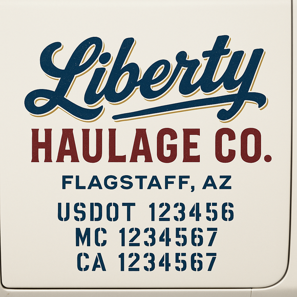 Custom Truck Door Decal Sticker Lettering Sign With Business Name, City-State, USDOT, MC, GVW, CA, KYU, VIN (Set of 2)