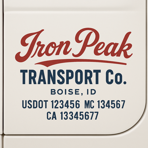 Custom Truck Door Decal Sticker Lettering Sign With Business Name, City-State, USDOT, MC, GVW, CA, KYU, VIN (Set of 2)