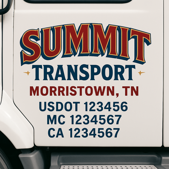 Custom Truck Door Decal Sticker Lettering Sign With Business Name, City-State, USDOT, MC, GVW, CA, KYU, VIN (Set of 2)