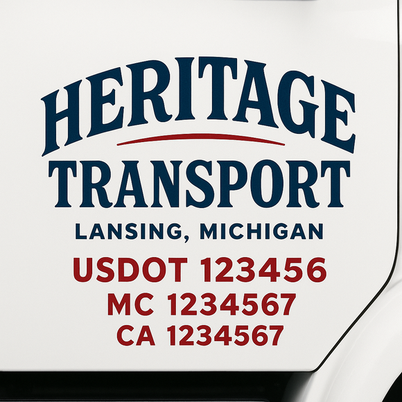 Custom Truck Door Decal Sticker Lettering Sign With Business Name, City-State, USDOT, MC, GVW, CA, KYU, VIN (Set of 2)