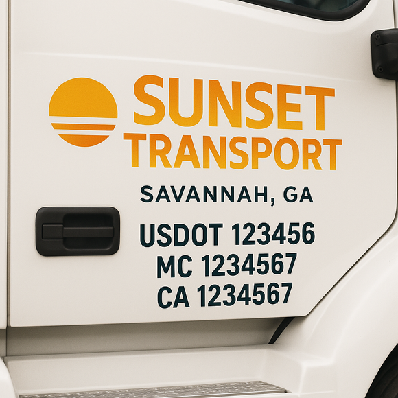 Custom Truck Door Decal Sticker Lettering Sign With Business Name, City-State, USDOT, MC, GVW, CA, KYU, VIN (Set of 2)