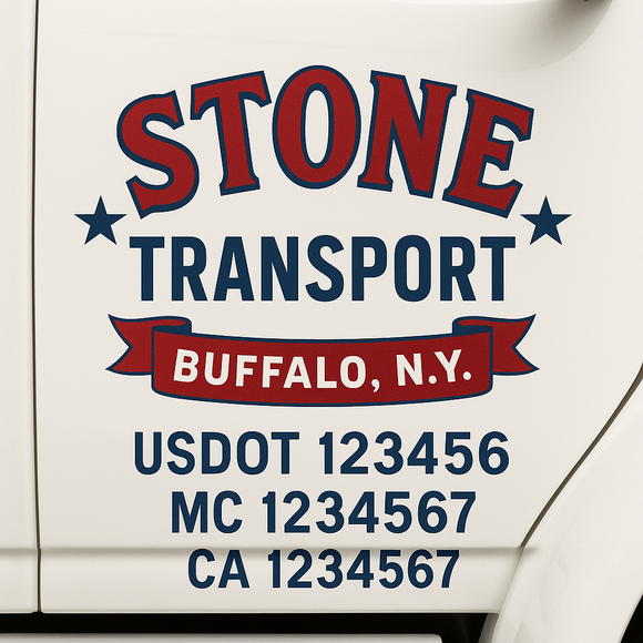 Custom Truck Door Decal Sticker Lettering Sign With Business Name, City-State, USDOT, MC, GVW, CA, KYU, VIN (Set of 2)