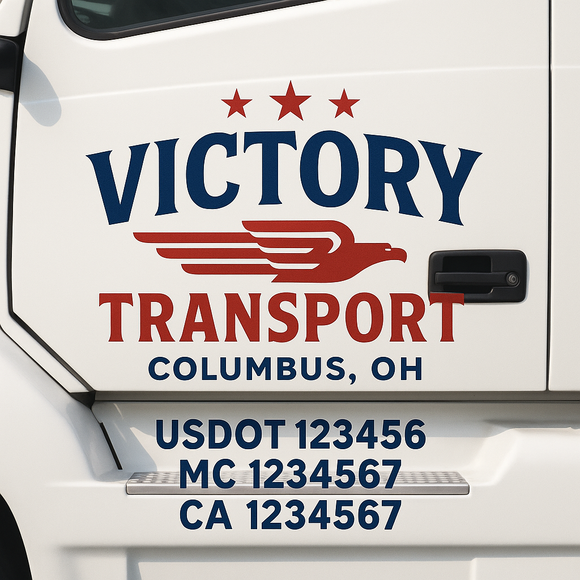 Custom Truck Door Decal Sticker Lettering Sign With Business Name, City-State, USDOT, MC, GVW, CA, KYU, VIN (Set of 2)