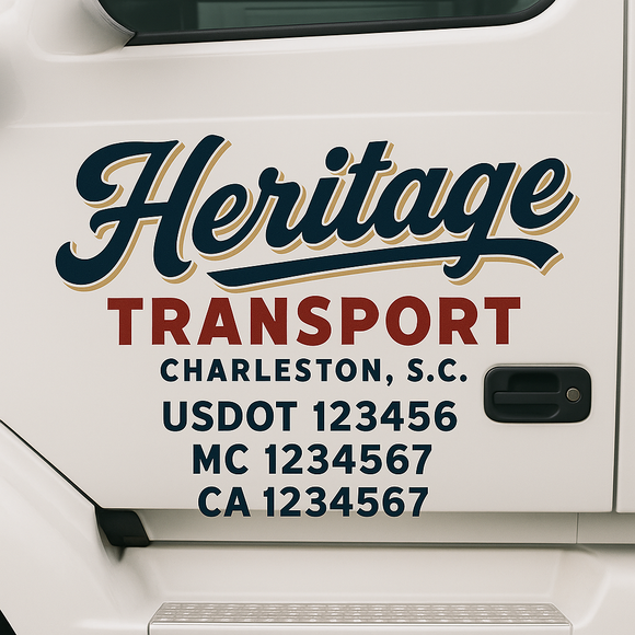 Custom Truck Door Decal Sticker Lettering Sign With Business Name, City-State, USDOT, MC, GVW, CA, KYU, VIN (Set of 2)