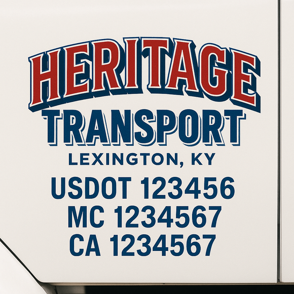 Custom Truck Door Decal Sticker Lettering Sign With Business Name, City-State, USDOT, MC, GVW, CA, KYU, VIN (Set of 2)