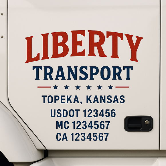 Custom Truck Door Decal Sticker Lettering Sign With Business Name, City-State, USDOT, MC, GVW, CA, KYU, VIN (Set of 2)