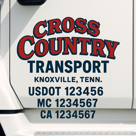 Custom Truck Door Decal Sticker Lettering Sign With Business Name, City-State, USDOT, MC, GVW, CA, KYU, VIN (Set of 2)