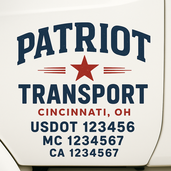 Custom Truck Door Decal Sticker Lettering Sign With Business Name, City-State, USDOT, MC, GVW, CA, KYU, VIN (Set of 2)