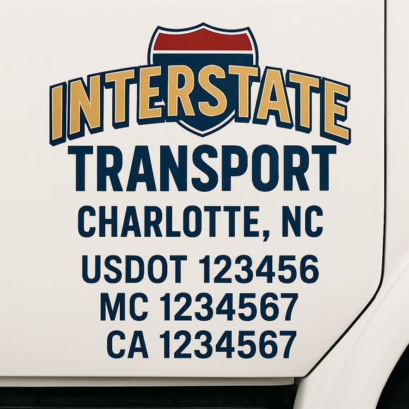 Custom Truck Door Decal Sticker Lettering Sign With Business Name, City-State, USDOT, MC, GVW, CA, KYU, VIN (Set of 2)