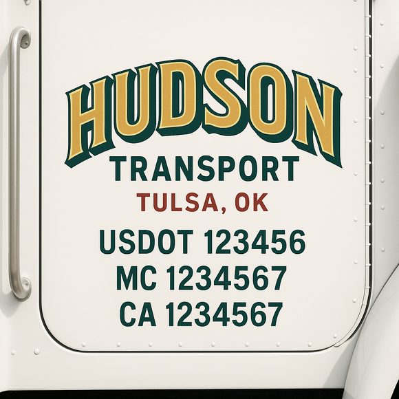 Custom Truck Door Decal Sticker Lettering Sign With Business Name, City-State, USDOT, MC, GVW, CA, KYU, VIN (Set of 2)