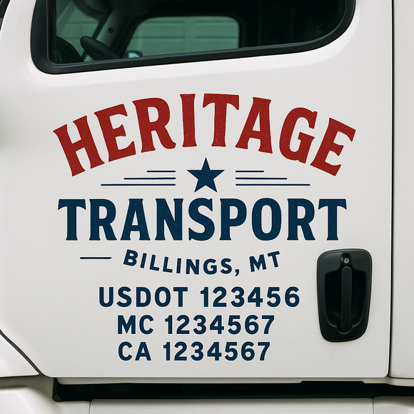 Custom Truck Door Decal Sticker Lettering Sign With Business Name, City-State, USDOT, MC, GVW, CA, KYU, VIN (Set of 2)