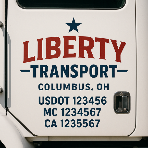 Custom Truck Door Decal Sticker Lettering Sign With Business Name, City-State, USDOT, MC, GVW, CA, KYU, VIN (Set of 2)
