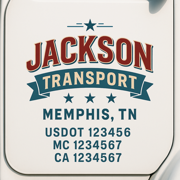 Custom Truck Door Decal Sticker Lettering Sign With Business Name, City-State, USDOT, MC, GVW, CA, KYU, VIN (Set of 2)