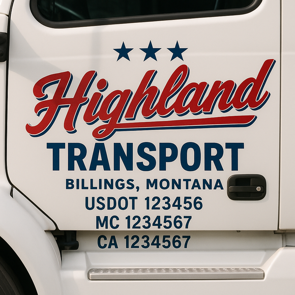 Custom Truck Door Decal Sticker Lettering Sign With Business Name, City-State, USDOT, MC, GVW, CA, KYU, VIN (Set of 2)