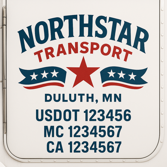 Custom Truck Door Decal Sticker Lettering Sign With Business Name, City-State, USDOT, MC, GVW, CA, KYU, VIN (Set of 2)