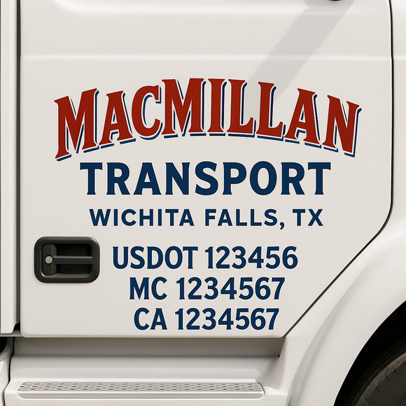 Custom Truck Door Decal Sticker Lettering Sign With Business Name, City-State, USDOT, MC, GVW, CA, KYU, VIN (Set of 2)