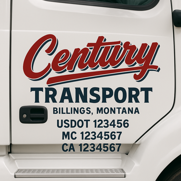 Custom Truck Door Decal Sticker Lettering Sign With Business Name, City-State, USDOT, MC, GVW, CA, KYU, VIN (Set of 2)