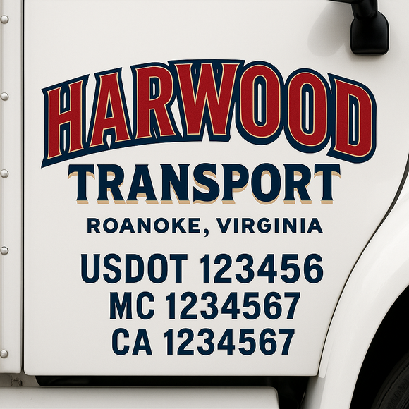 Custom Truck Door Decal Sticker Lettering Sign With Business Name, City-State, USDOT, MC, GVW, CA, KYU, VIN (Set of 2)