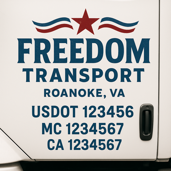 Custom Truck Door Decal Sticker Lettering Sign With Business Name, City-State, USDOT, MC, GVW, CA, KYU, VIN (Set of 2)