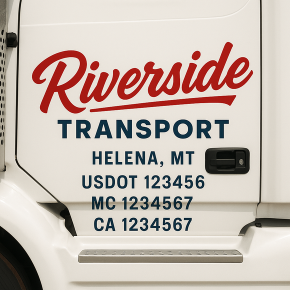Custom Truck Door Decal Sticker Lettering Sign With Business Name, City-State, USDOT, MC, GVW, CA, KYU, VIN (Set of 2)