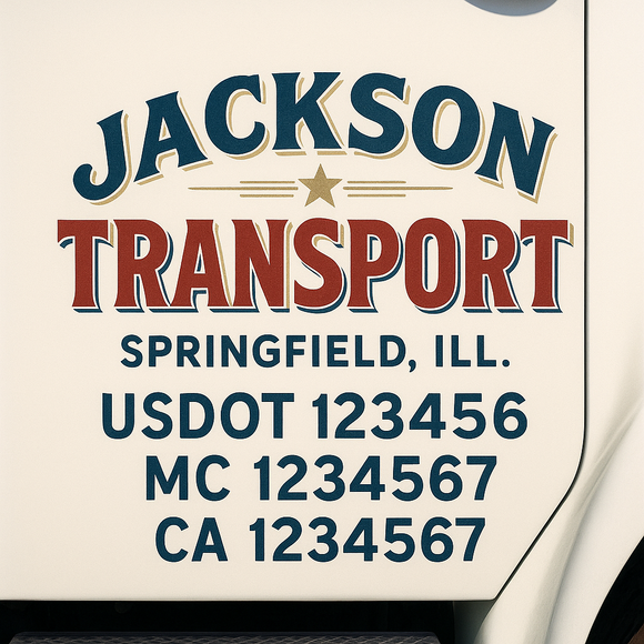 Custom Truck Door Decal Sticker Lettering Sign With Business Name, City-State, USDOT, MC, GVW, CA, KYU, VIN (Set of 2)