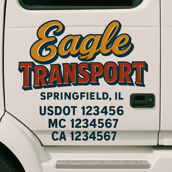 Custom Truck Door Decal Sticker Lettering Sign With Business Name, City-State, USDOT, MC, GVW, CA, KYU, VIN (Set of 2)